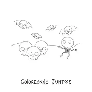 Imagen para colorear de esqueleto y calaveras de Halloween