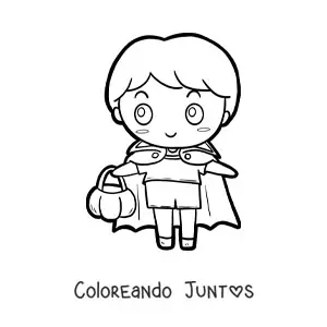 Imagen para colorear de niño kawaii disfrazado del conde Drácula