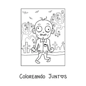 Zombie animado bailando en un cementerio en Halloween