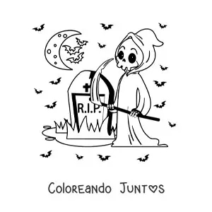 Imagen para colorear de tumba con la muerte animada