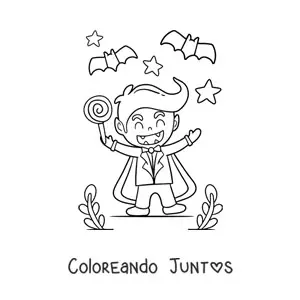 Imagen para colorear de vampiro kawaii en Halloween