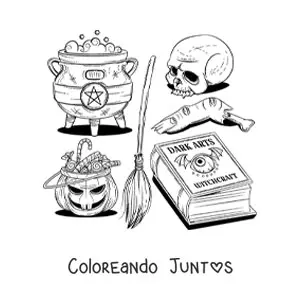 Imagen para colorear de elementos de brujería de terror