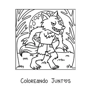 Imagen para colorear de hombre lobo con la Luna llena