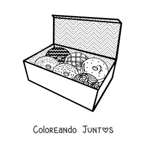 Imagen para colorear de una caja de varias donas