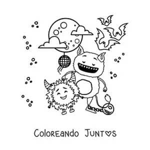 Imagen para colorear de monstruos divertidos de Halloween bailando