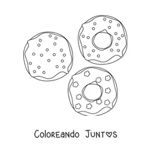 Imagen para colorear de tres donas de sabores distintos