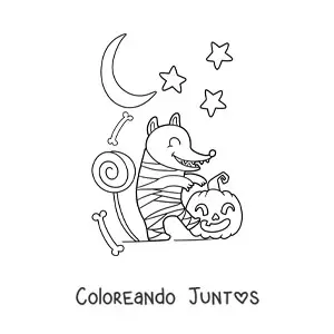 Imagen para colorear de zarigüeya momia kawaii de Halloween