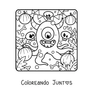 Imagen para colorear de monstruo con tentáculos de Halloween