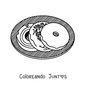 Imagen para colorear de tres donas en un plato