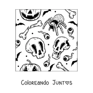 Imagen para colorear de araña de Halloween con calaveras