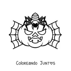 Imagen para colorear de araña con calabaza de Halloween