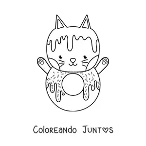 Imagen para colorear de un gato animado con forma de dona kawaii