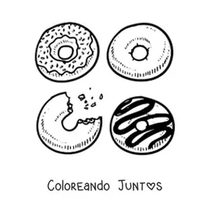 Imagen para colorear de cuatro donas variadas