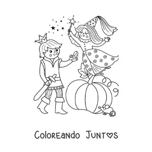 Imagen para colorear de hada madrina y príncipe