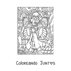 Imagen para colorear de hermosa hada mariposa en bosque encantado