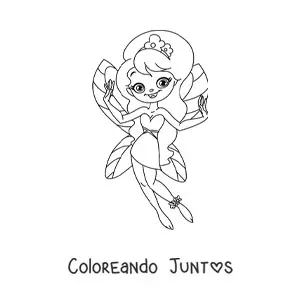 Imagen para colorear de hada sencilla feliz con flores