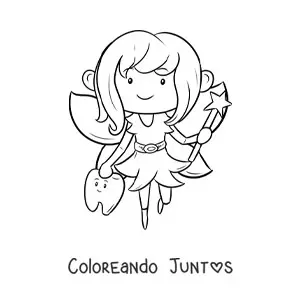 Imagen para colorear de hada de los dientes kawaii con un diente
