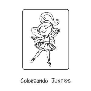 Imagen para colorear de niña hada bailarina feliz