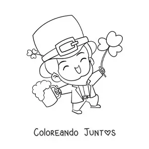 Imagen para colorear de duende irlandés de la suerte con un trébol