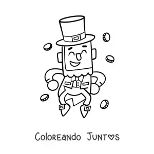 Imagen para colorear de leprechaun kawaii bailando con dinero