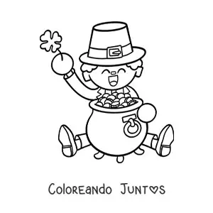 Imagen para colorear de duende irlandés con olla de oro