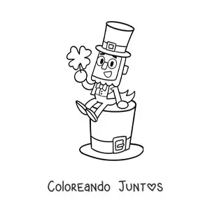 Imagen para colorear de leprechaun sentado sobre un sombrero
