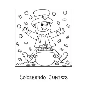 Imagen para colorear de duende feliz con olla de oro