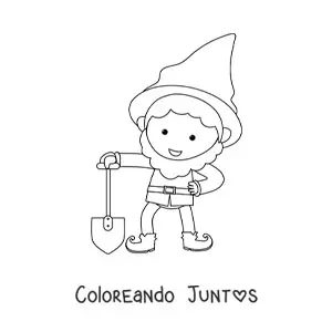 Imagen para colorear de duende de jardín con pala