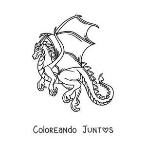 Imagen para colorear de dragón realista volando sin fondo