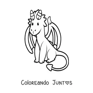 Imagen para colorear de dragón bebé kawaii con cuernos