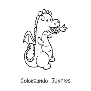 Imagen para colorear de dragón bebé animado escupiendo fuego