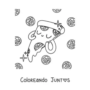 Imagen para colorear de una rebanada de pizza kawaii
