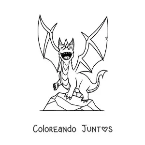 Imagen para colorear de dragón volador sobre una roca