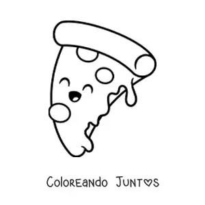 Imagen para colorear de una rebanada de pizza kawaii sonriente
