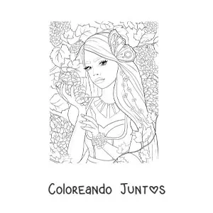 Imagen para colorear de elfo de la mitología en un bosque