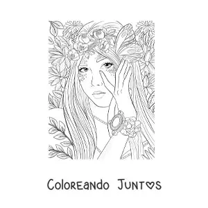 Imagen para colorear de hermosa mujer elfo del bosque