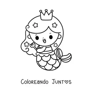 Imagen para colorear de princesa sirena kawaii con un tenedor