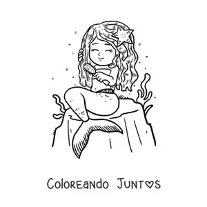 Imagen para colorear de sirena animada sentada en una roca peinándose
