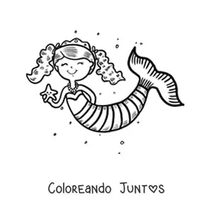 Imagen para colorear de princesa sirena con una estrella de mar