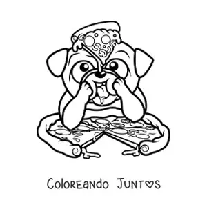 Imagen para colorear de un pug animado comiendo una pizza