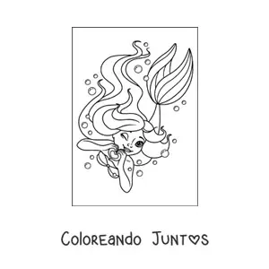 Imagen para colorear de hermosa sirena nadando bajo el agua