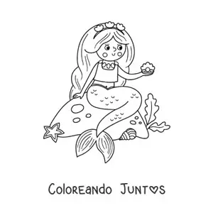 Imagen para colorear de sirena sentada en una roca