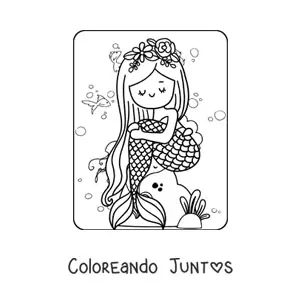 Imagen para colorear de linda sirena sentada en una roca