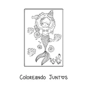 Imagen para colorear de linda sirena con afro