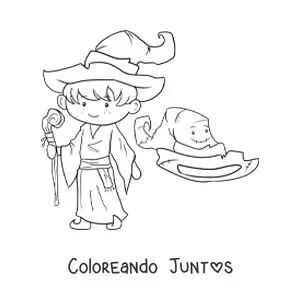 Imagen para colorear de hechicero con sombrero animado