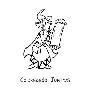 Imagen para colorear de hechicero animado leyendo un pergamino