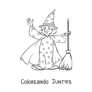 Imagen para colorear de hechicero con capa y escoba