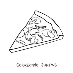 Imagen para colorear de una rebanada de pizza con varios ingredientes