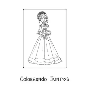 Imagen para colorear de princesa elegante con rosa