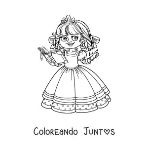 Imagen para colorear de princesa kawaii leyendo un libro